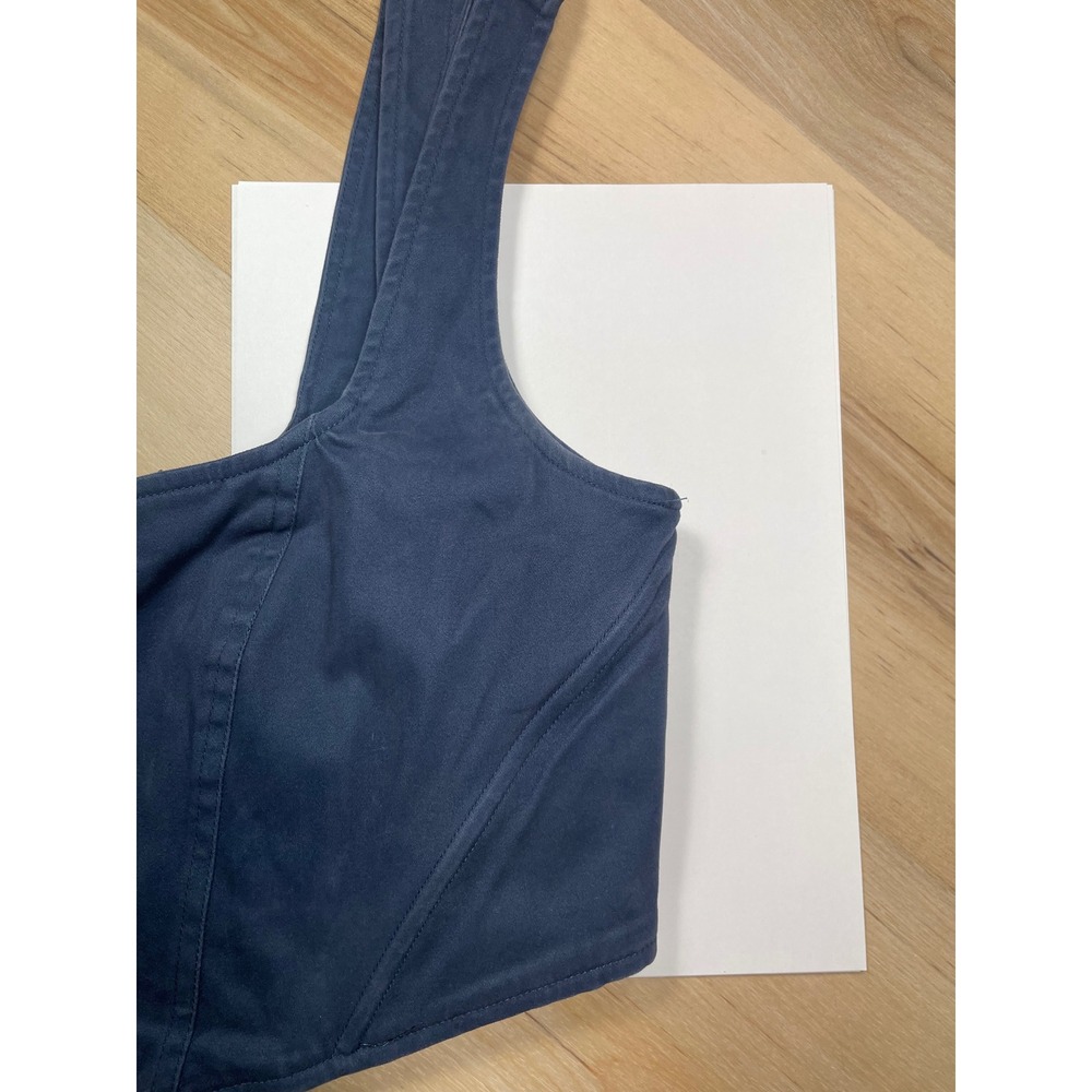 Free People Navy Blue Corset Crop Top Square Neck Zip Back Size 4 - Picture 7 of 9